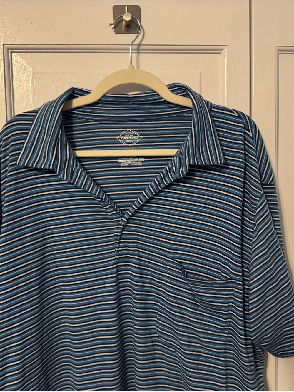 St. John's Bay Blue Multi-Stripe Polo with chest pocket like new 2xl